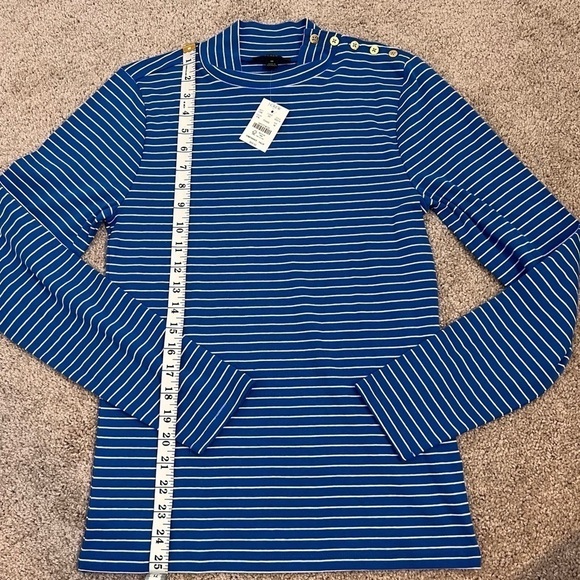 NWT! J. Crew Perfect-Fit Ribbed Striped Button Turtleneck. Size Medium. - Picture 12 of 13